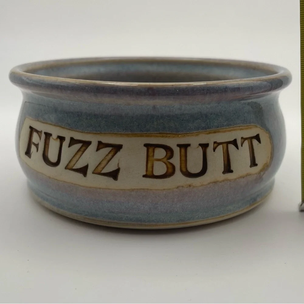 Fuzz Butt Ceramic Art Pottery Handmade Pet Dog Cat Food Water Bowl 5” diameter